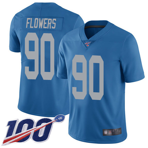 Detroit Lions Limited Blue Men Trey Flowers Alternate Jersey NFL Football #90 100th Season Vapor Untouchable->detroit lions->NFL Jersey